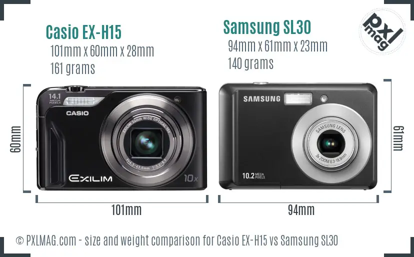 Casio EX-H15 vs Samsung SL30 size comparison