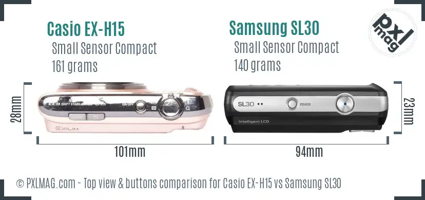 Casio EX-H15 vs Samsung SL30 top view buttons comparison