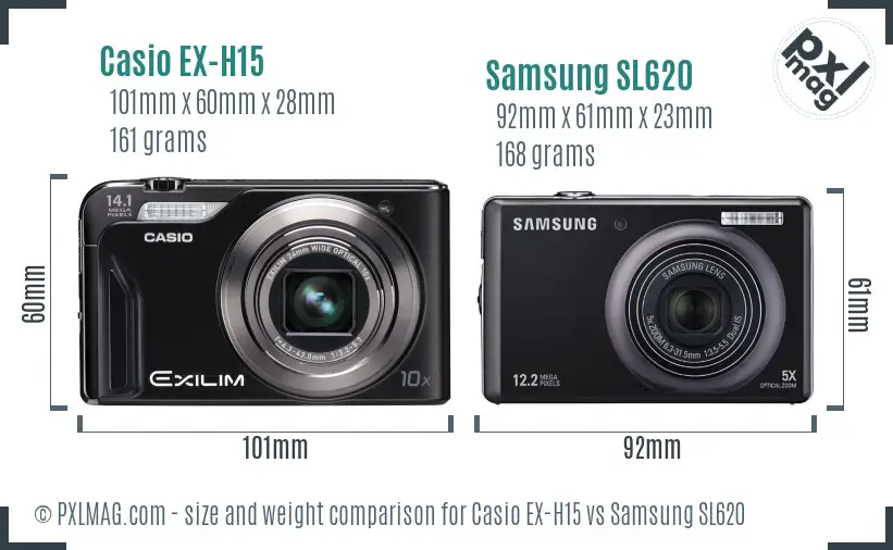 Casio EX-H15 vs Samsung SL620 size comparison