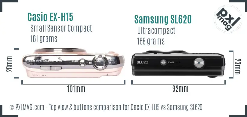 Casio EX-H15 vs Samsung SL620 top view buttons comparison