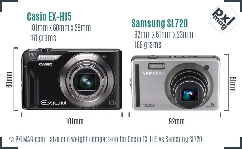 Casio EX-H15 vs Samsung SL720 size comparison