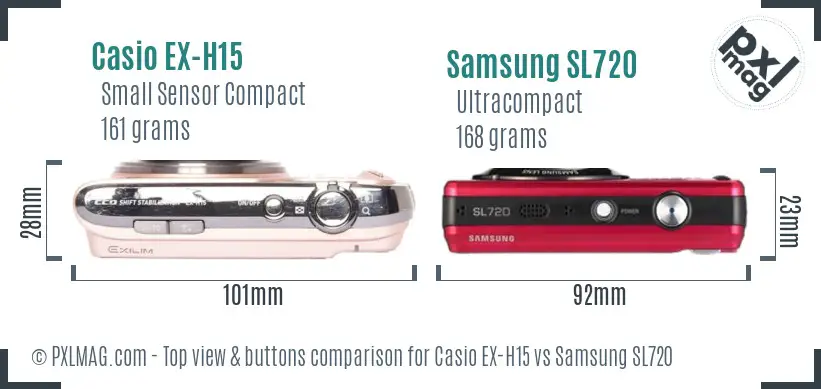 Casio EX-H15 vs Samsung SL720 top view buttons comparison