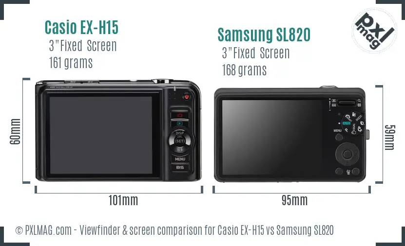 Casio EX-H15 vs Samsung SL820 Screen and Viewfinder comparison