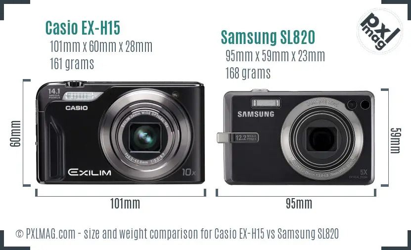 Casio EX-H15 vs Samsung SL820 size comparison