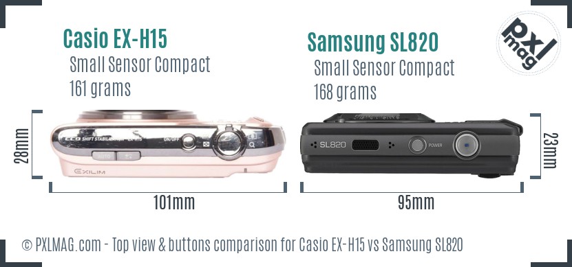 Casio EX-H15 vs Samsung SL820 top view buttons comparison