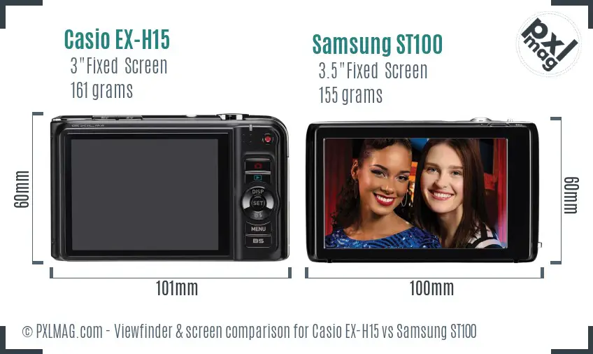 Casio EX-H15 vs Samsung ST100 Screen and Viewfinder comparison