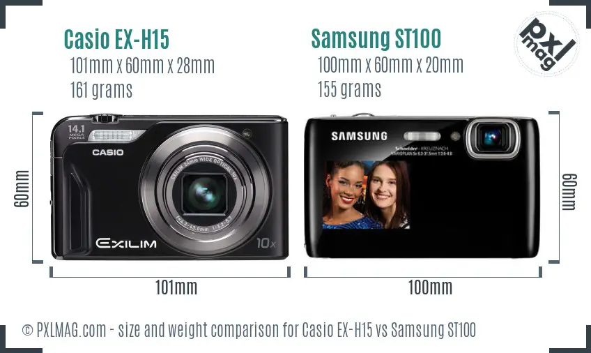 Casio EX-H15 vs Samsung ST100 size comparison