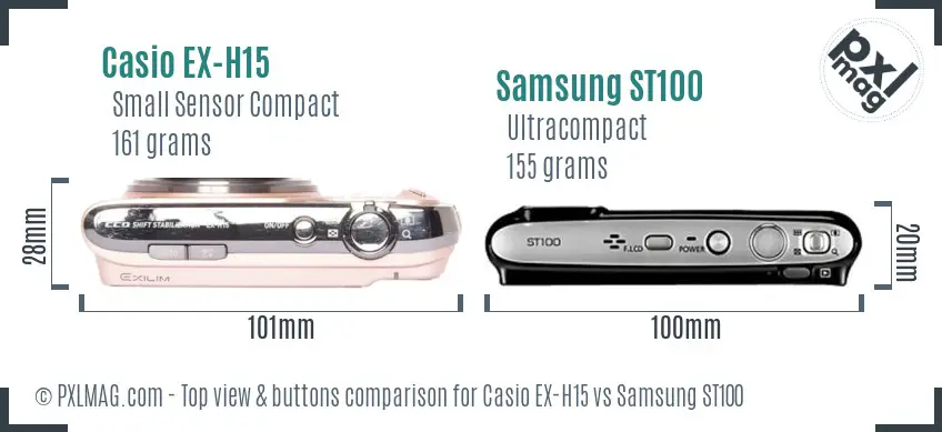 Casio EX-H15 vs Samsung ST100 top view buttons comparison