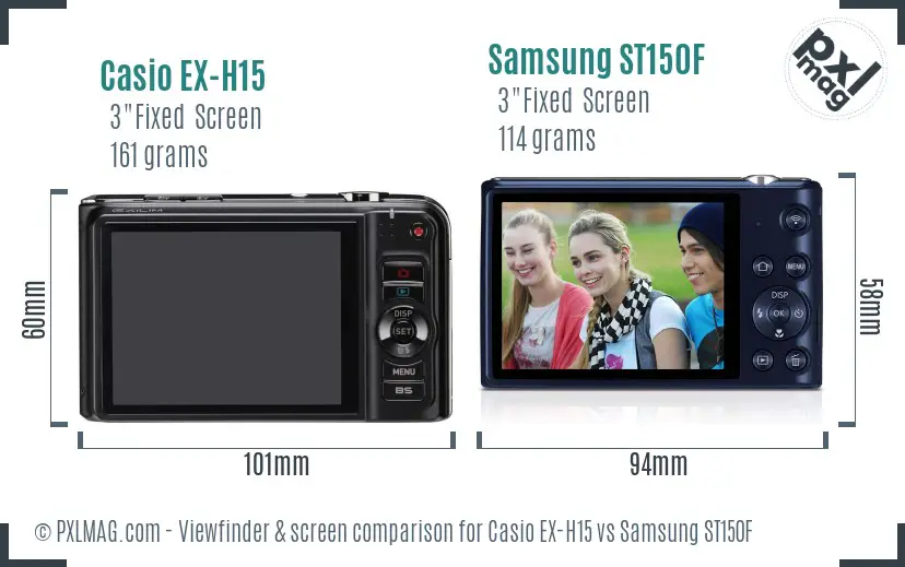 Casio EX-H15 vs Samsung ST150F Screen and Viewfinder comparison