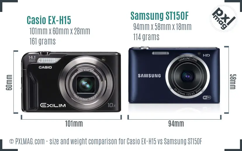 Casio EX-H15 vs Samsung ST150F size comparison