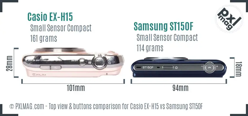 Casio EX-H15 vs Samsung ST150F top view buttons comparison