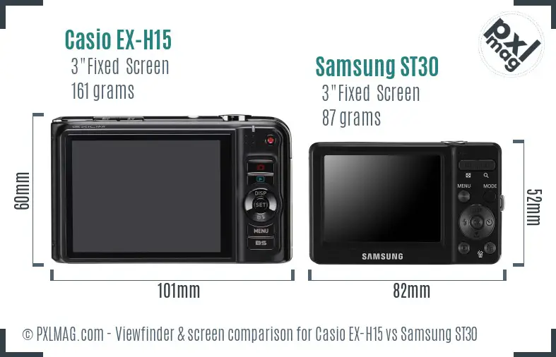 Casio EX-H15 vs Samsung ST30 Screen and Viewfinder comparison