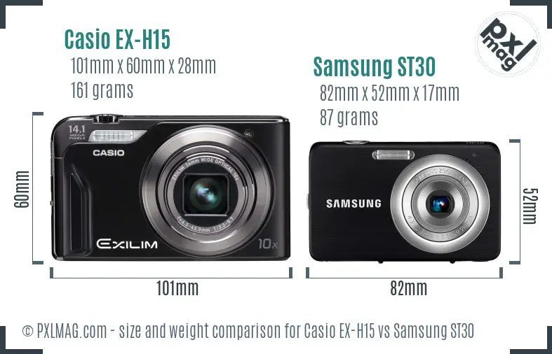 Casio EX-H15 vs Samsung ST30 size comparison