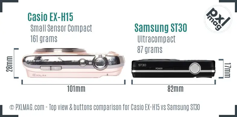 Casio EX-H15 vs Samsung ST30 top view buttons comparison