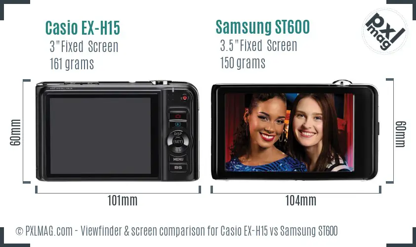 Casio EX-H15 vs Samsung ST600 Screen and Viewfinder comparison