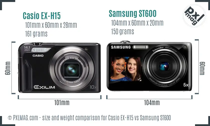 Casio EX-H15 vs Samsung ST600 size comparison