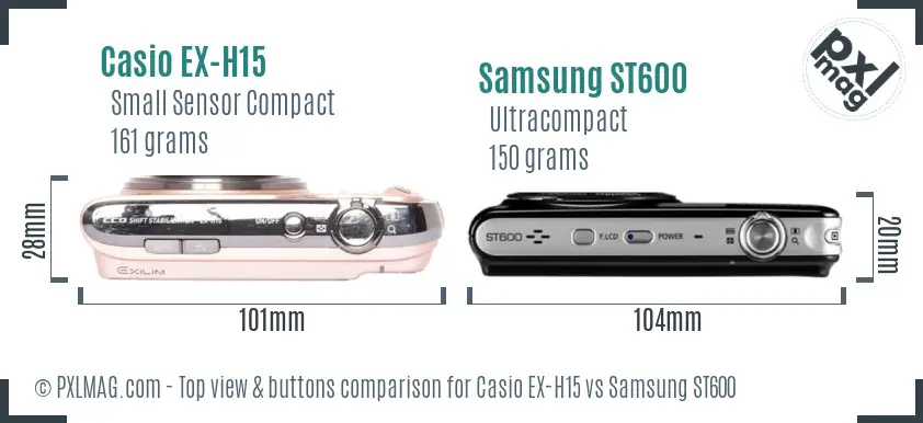 Casio EX-H15 vs Samsung ST600 top view buttons comparison