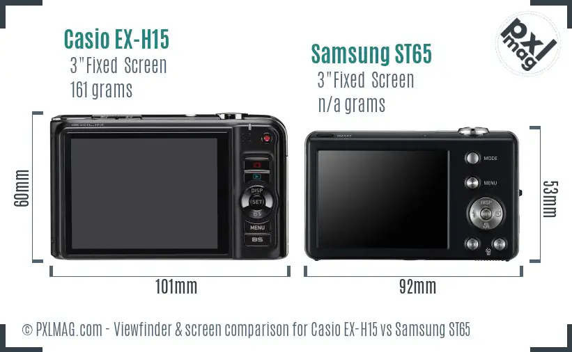 Casio EX-H15 vs Samsung ST65 Screen and Viewfinder comparison