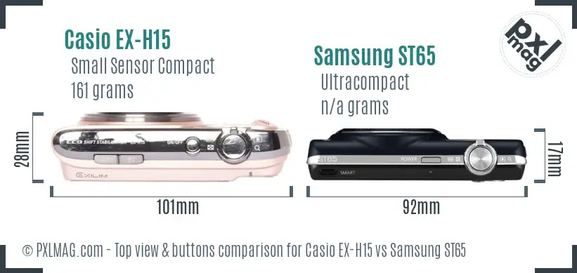 Casio EX-H15 vs Samsung ST65 top view buttons comparison