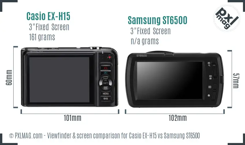 Casio EX-H15 vs Samsung ST6500 Screen and Viewfinder comparison