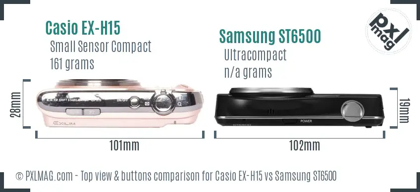 Casio EX-H15 vs Samsung ST6500 top view buttons comparison