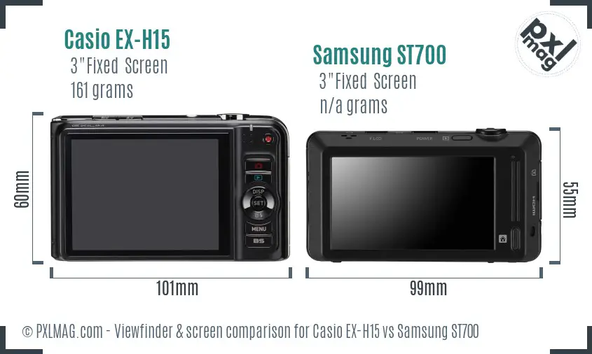 Casio EX-H15 vs Samsung ST700 Screen and Viewfinder comparison