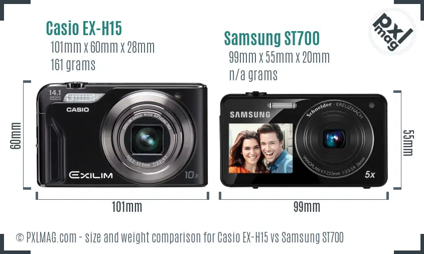 Casio EX-H15 vs Samsung ST700 size comparison