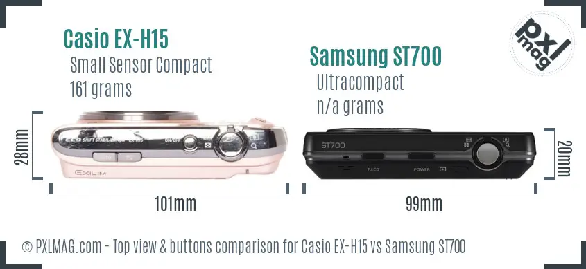 Casio EX-H15 vs Samsung ST700 top view buttons comparison