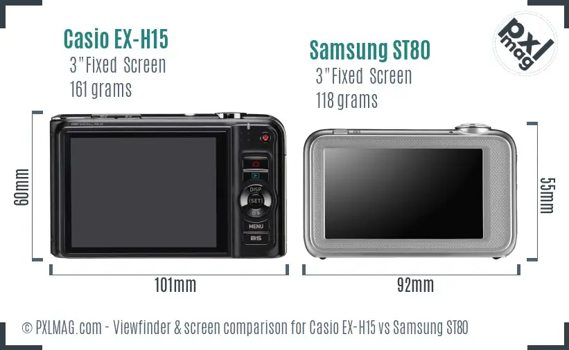 Casio EX-H15 vs Samsung ST80 Screen and Viewfinder comparison