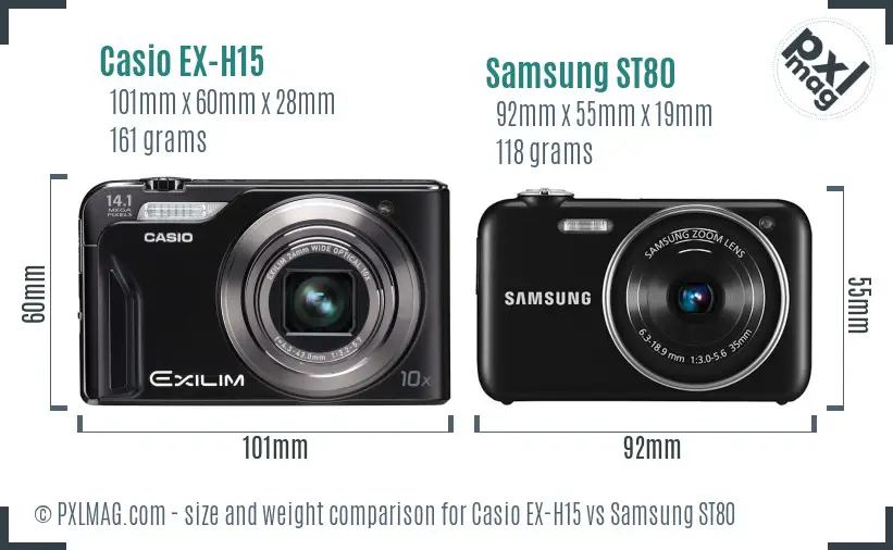 Casio EX-H15 vs Samsung ST80 size comparison