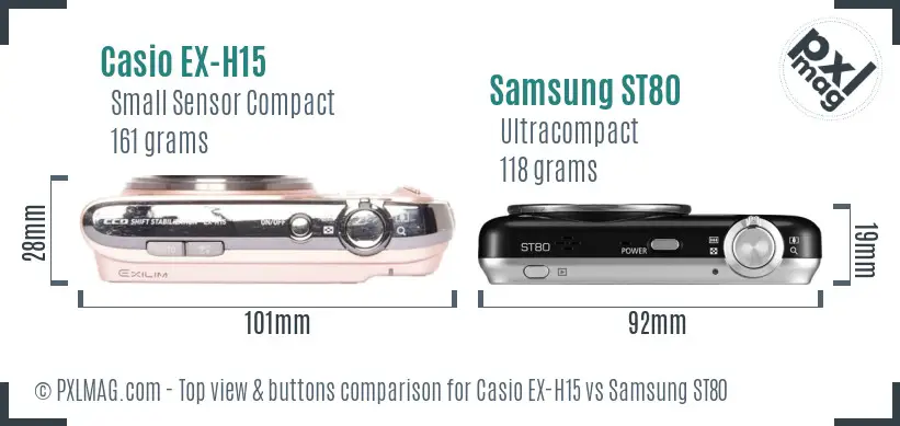 Casio EX-H15 vs Samsung ST80 top view buttons comparison