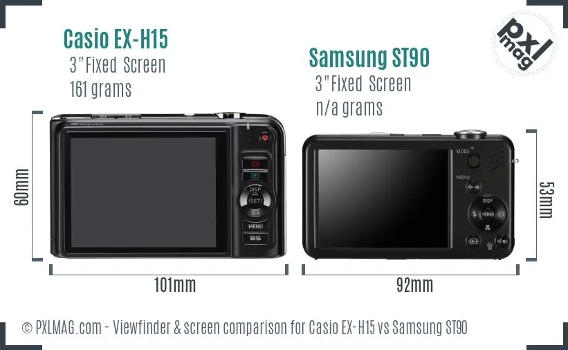 Casio EX-H15 vs Samsung ST90 Screen and Viewfinder comparison