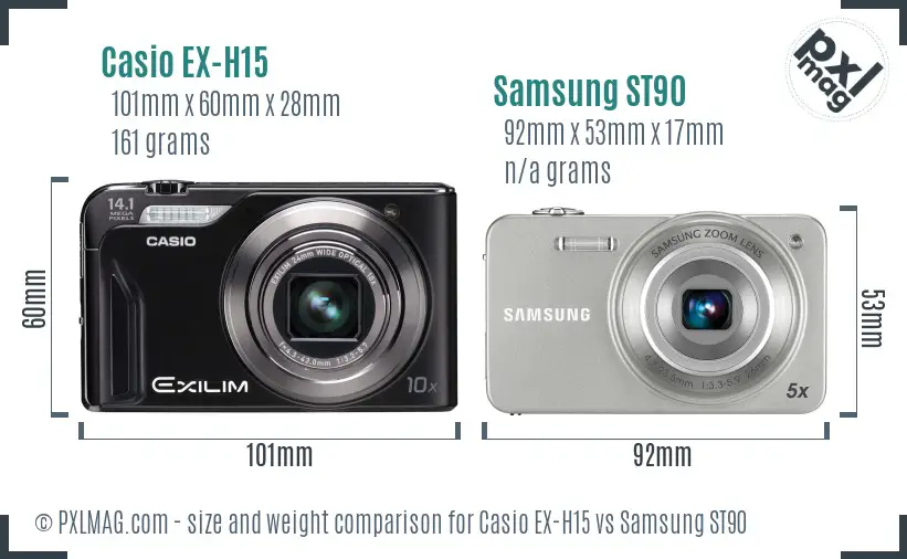 Casio EX-H15 vs Samsung ST90 size comparison
