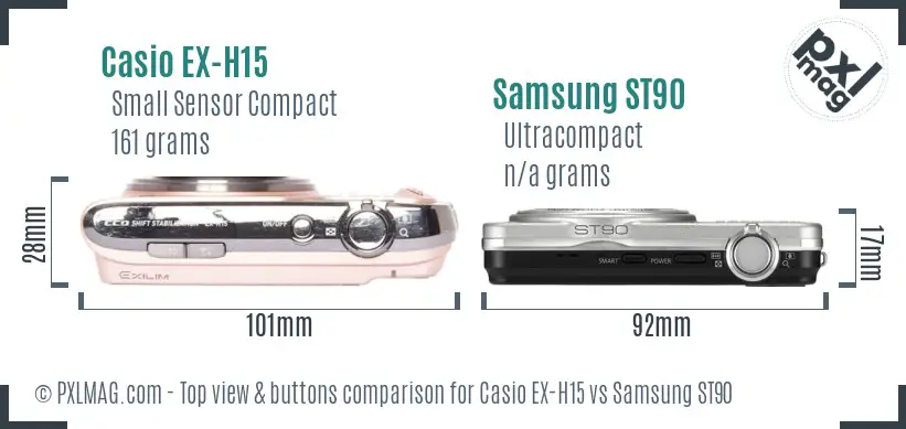 Casio EX-H15 vs Samsung ST90 top view buttons comparison