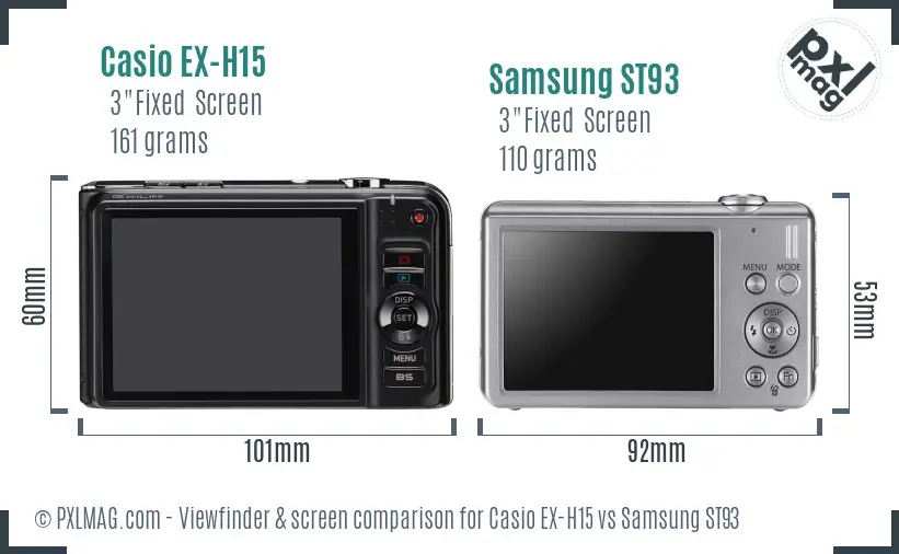 Casio EX-H15 vs Samsung ST93 Screen and Viewfinder comparison