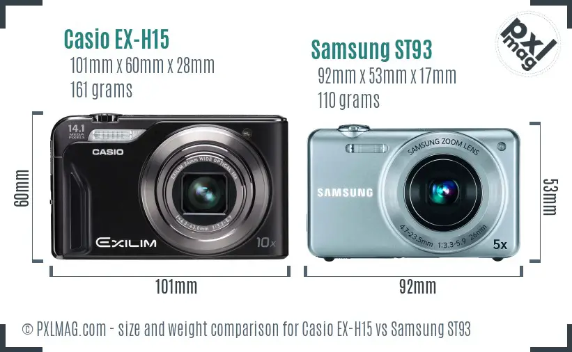 Casio EX-H15 vs Samsung ST93 size comparison