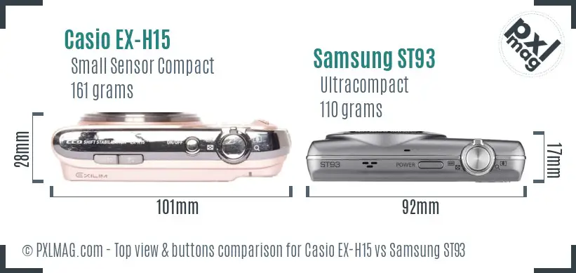 Casio EX-H15 vs Samsung ST93 top view buttons comparison