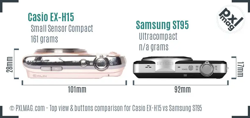 Casio EX-H15 vs Samsung ST95 top view buttons comparison