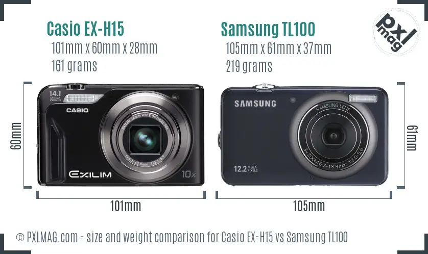 Casio EX-H15 vs Samsung TL100 size comparison