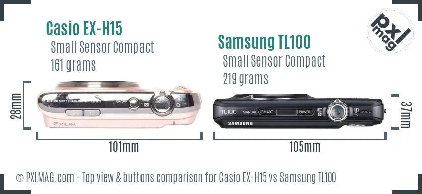 Casio EX-H15 vs Samsung TL100 top view buttons comparison