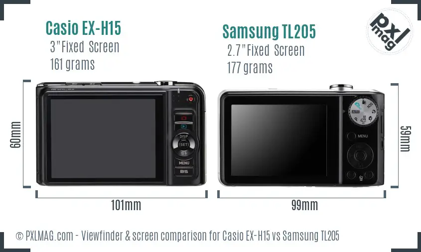 Casio EX-H15 vs Samsung TL205 Screen and Viewfinder comparison