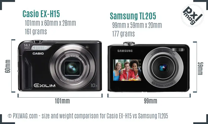 Casio EX-H15 vs Samsung TL205 size comparison