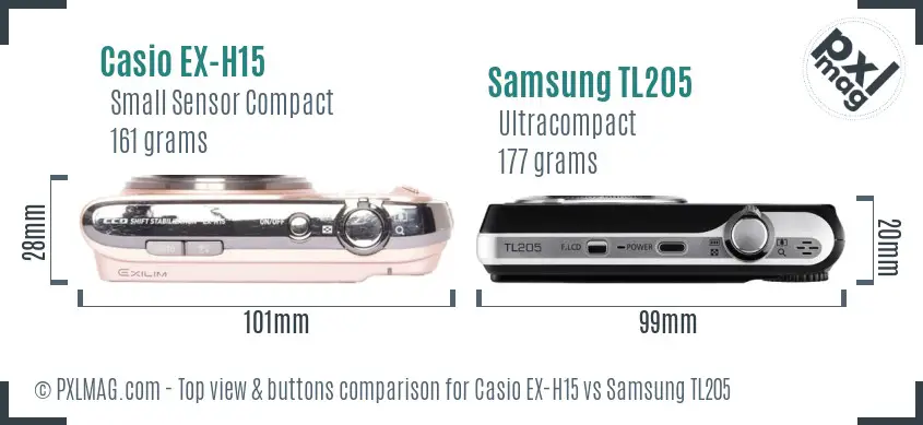 Casio EX-H15 vs Samsung TL205 top view buttons comparison