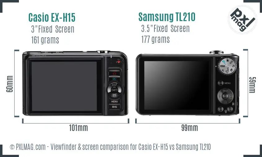 Casio EX-H15 vs Samsung TL210 Screen and Viewfinder comparison