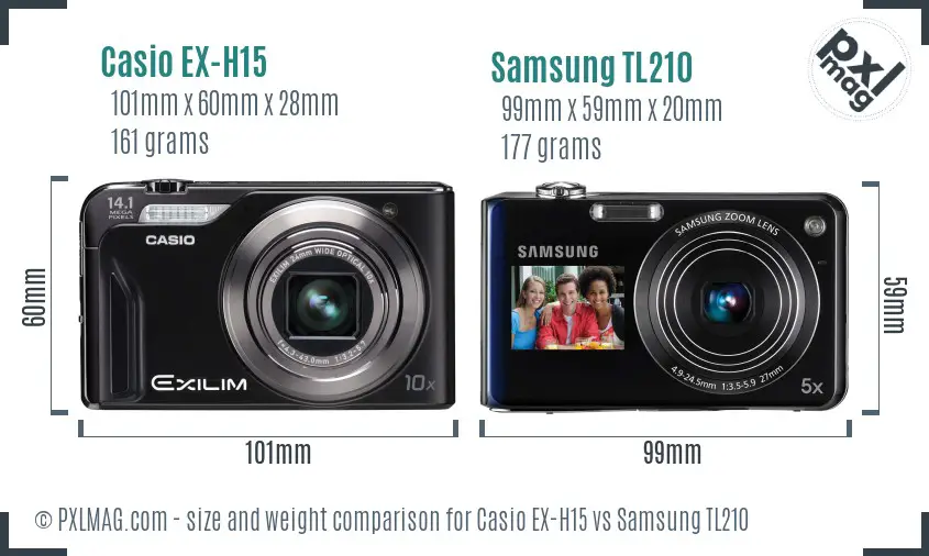 Casio EX-H15 vs Samsung TL210 size comparison