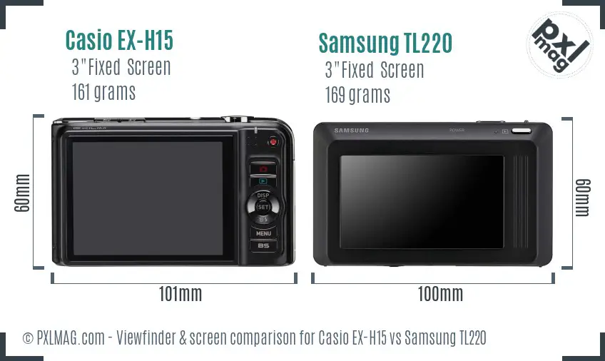 Casio EX-H15 vs Samsung TL220 Screen and Viewfinder comparison