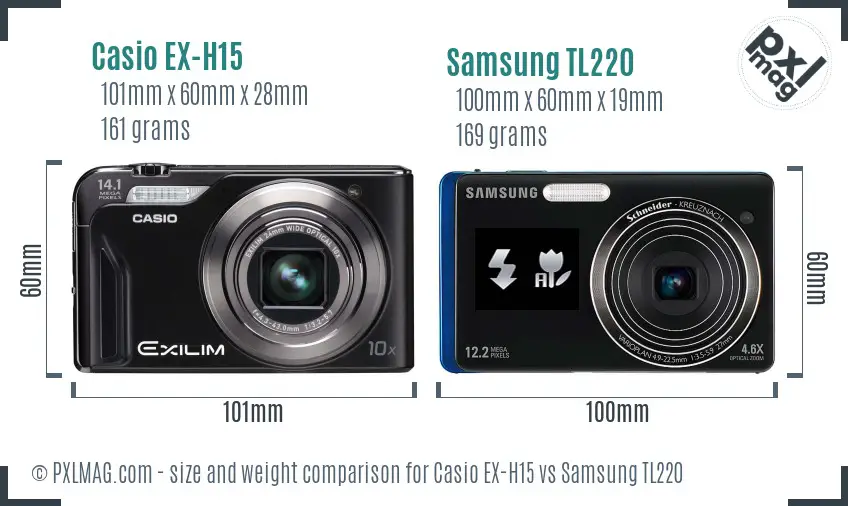 Casio EX-H15 vs Samsung TL220 size comparison