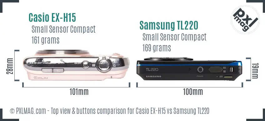 Casio EX-H15 vs Samsung TL220 top view buttons comparison