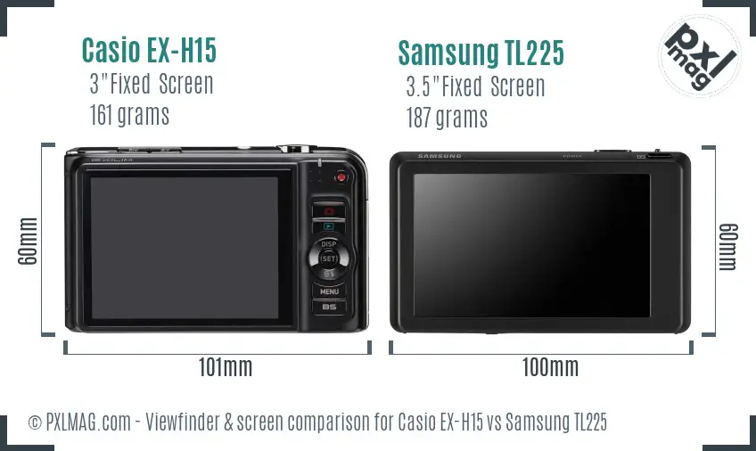 Casio EX-H15 vs Samsung TL225 Screen and Viewfinder comparison