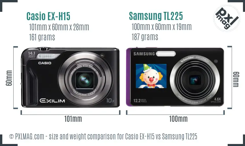 Casio EX-H15 vs Samsung TL225 size comparison